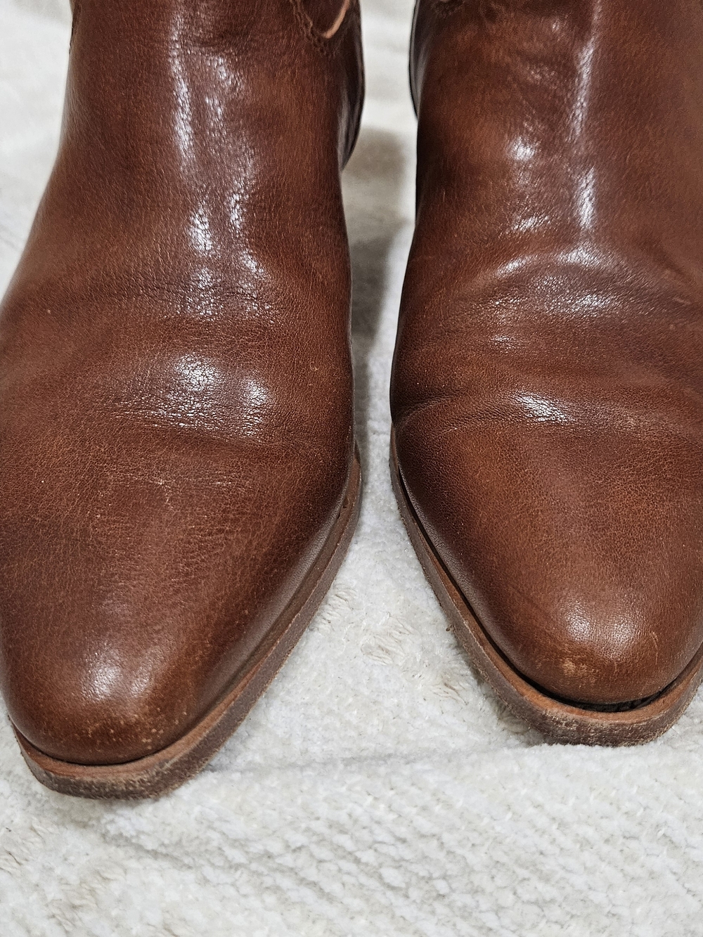 Frye Almond Toe Women's Brown Leather Ankle Boots Classic Western Style Bootie - Picture 9 of 10